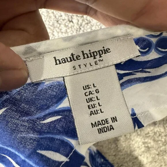 Haute Hippie Style Dress Womens Large Blue Floral Cotton Maxi Sundress Boho - Picture 5 of 6